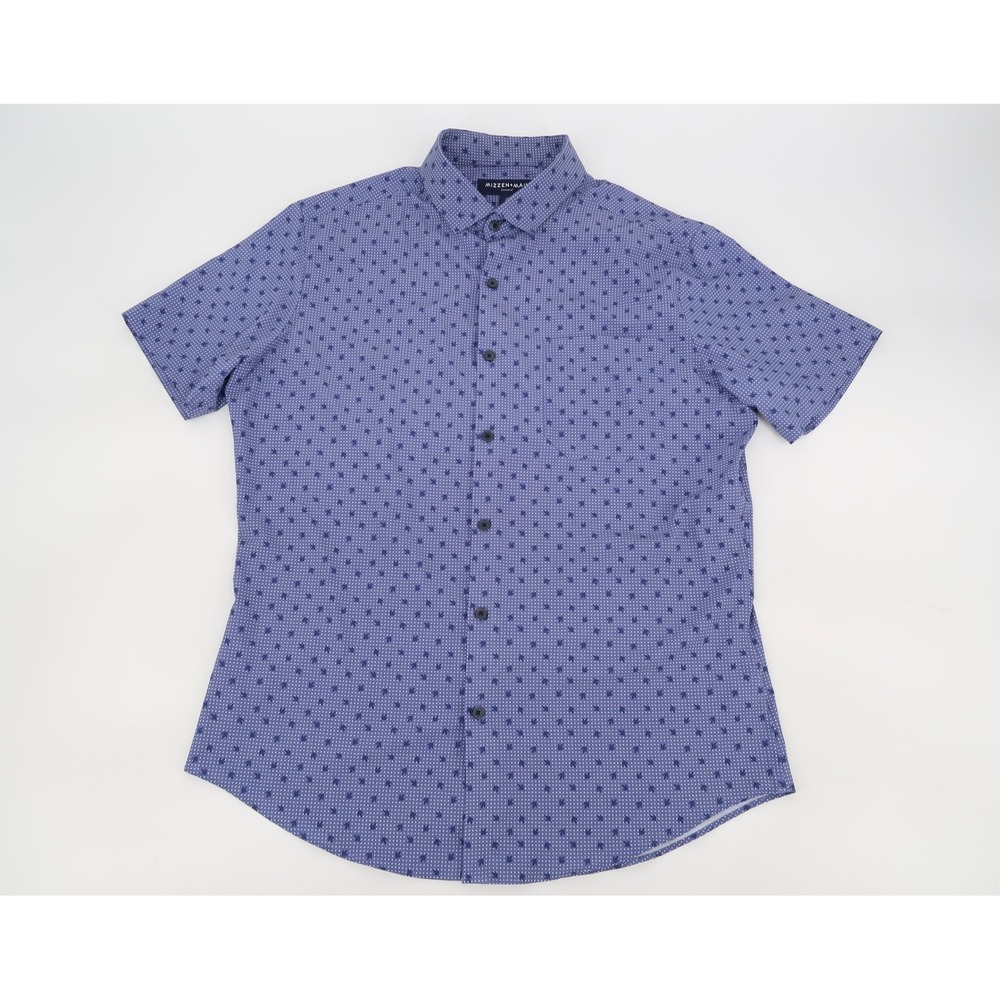 Mizzen Main Leeward Button Down Mens Medium Blue Floral Trim Fit Short Sleeve